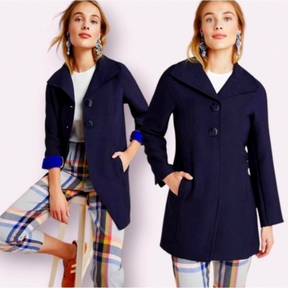 Anthropologie by Anthropologie Navy Blue Wellesley Pleated Pea Coat size S - Picture 1 of 11